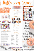 Printable Halloween Binder. 150+ pages of fabulous Halloween content, including planning, party planner, games (maze, treasure hunt, scavenger hunt, word search, crossword bingo, & more), decor, food & drink decorations, recipes, & more.