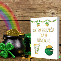 Printable St. Patrick’s Day Binder. 130+ pages that include everything you need for a fabulous holiday: Planner, Games & Activities- including treasure hunt, coloring pages, maze, Bingo, more! Decor- banners, wall art, place cards, napkin rings, and more. And food & drink tags- wine/soda bottle tags, cupcake toppers, water bottle wrappers, etc.