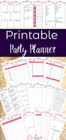Printable party planner. 30+ pages. Food/menu planner, shopping list, budget, guest list, monthly/weekly/daily planners, decor planning, & more.