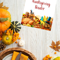 Printable Thanksgiving Binder. 140 pages of fabulous Thanksgiving content, including holiday planner, games (maze, treasure hunt, scavenger hunt, bingo, and more), decor, food & drink decorations, recipes, & more.  