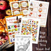 Printable Thanksgiving Binder. 140 pages of fabulous Thanksgiving content, including holiday planner, games (maze, treasure hunt, scavenger hunt, bingo, and more), decor, food & drink decorations, recipes, & more.  